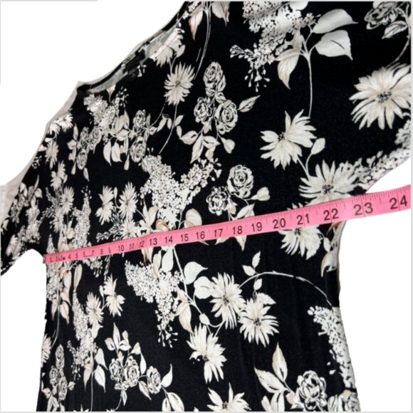 J. Jill - Women's M Tunic Top Stretch Black White Brown Floral Crewneck Petite - Picture 11 of 13